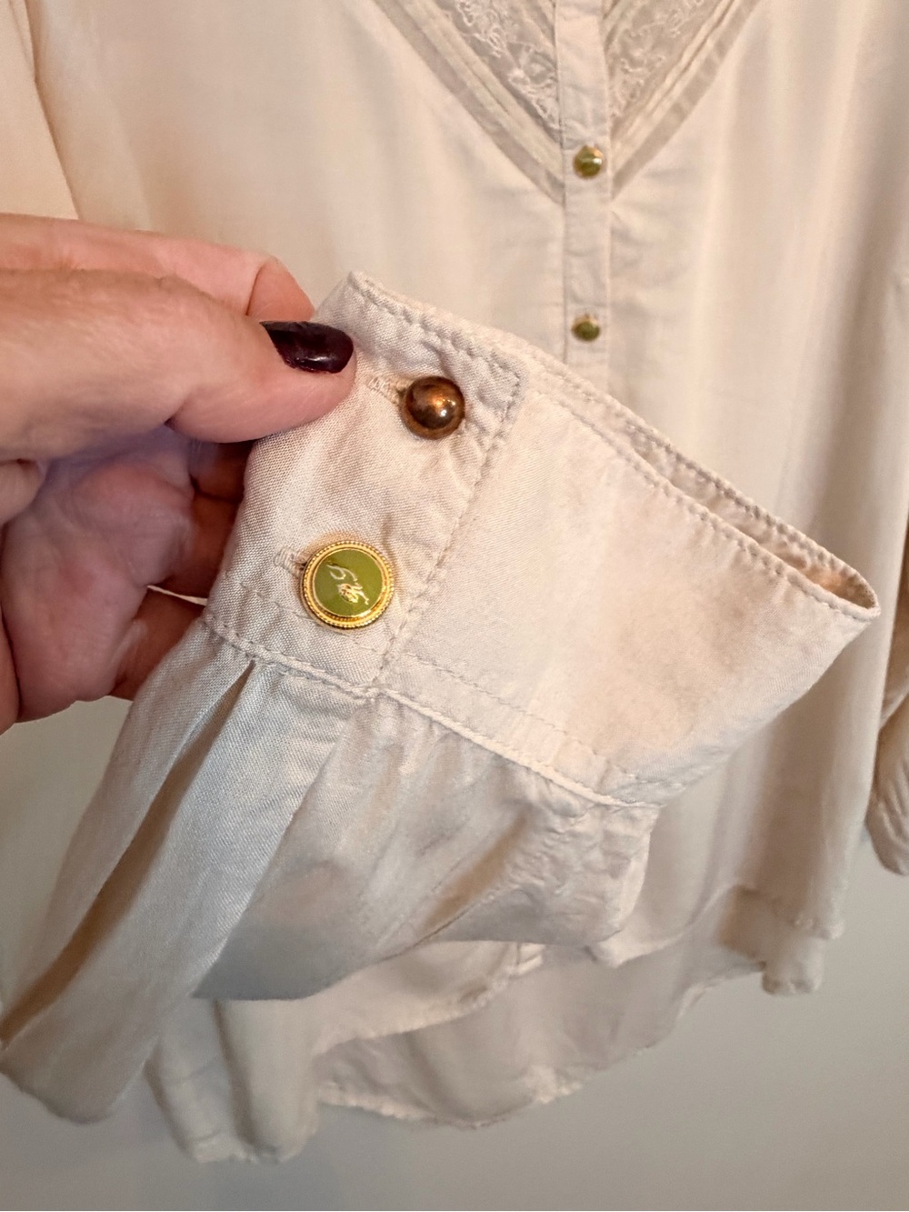 Cream Embroidered Viscose Blouse | Lace Pintuck Chiffon Detail | Equestrian - Picture 6 of 10